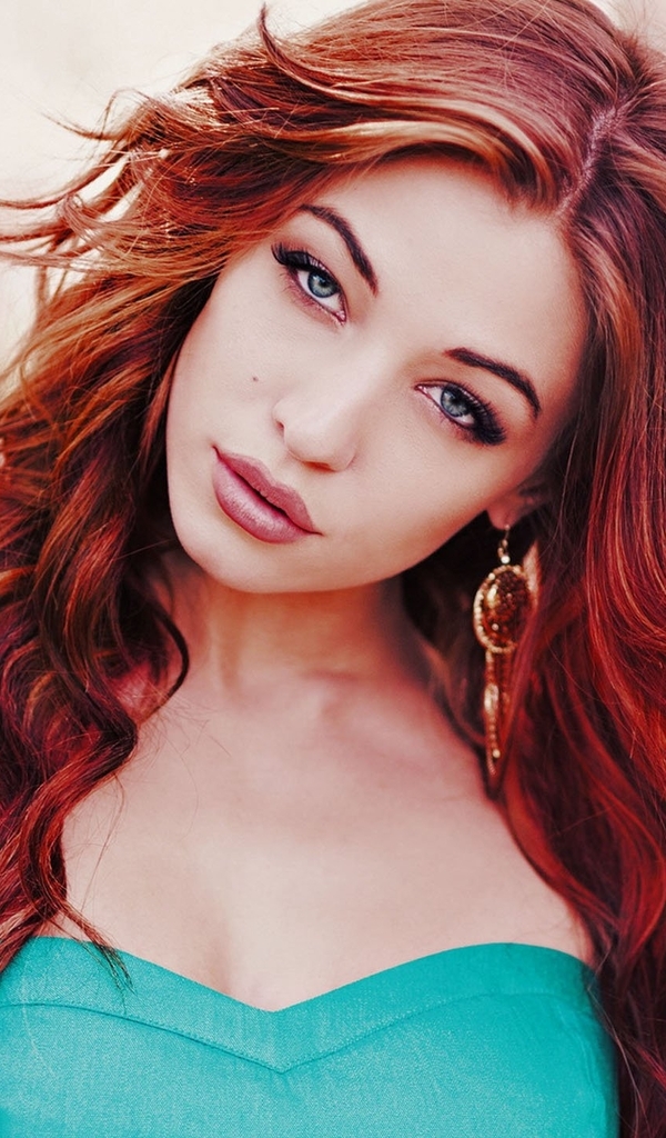 Image: Girl, red, hair, look, eyes, makeup, earrings