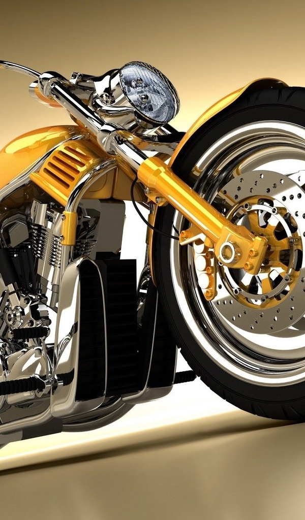 Image: Motorcycle, Harley Davidson, yellow, molding, wheels, handlebar, headlight, mirror