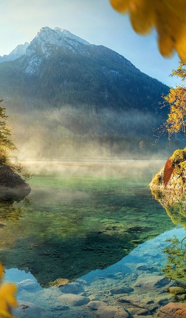 Image: Lake, water, mountains, landscape, autumn, leaves