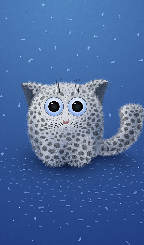 Image: Cat, snow leopard, sitting, big eyes, snow, smile, looks