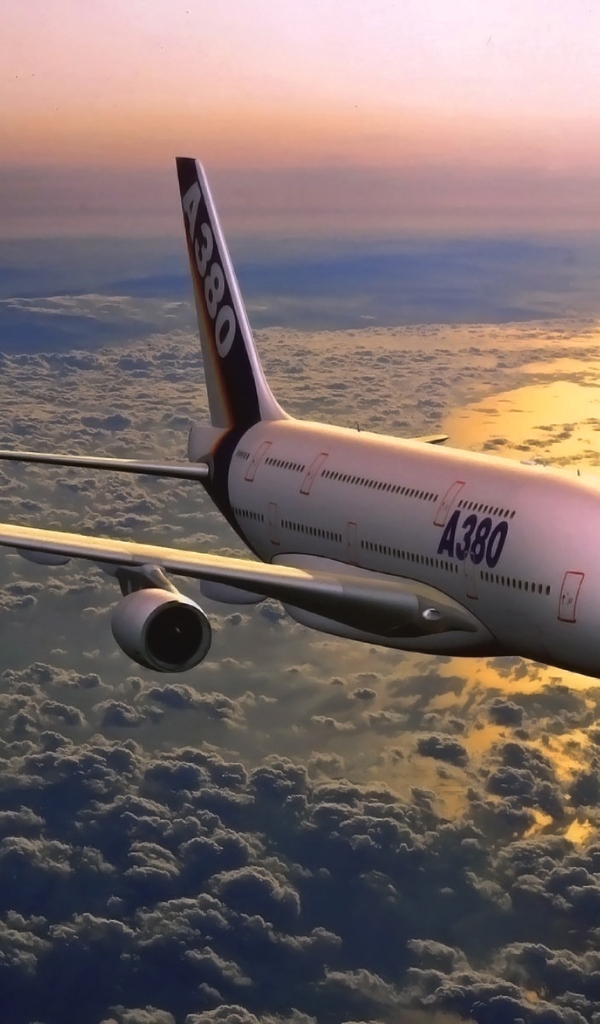 Image: Plane, A380, horizon, clouds