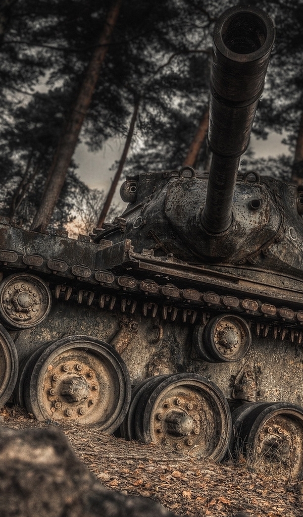 Image: Tank, abandoned, crawler, heavy military equipment, forest
