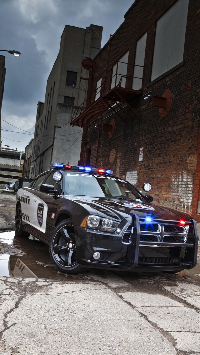Image: Police car, street, buildings, dodge, charger, pursuit