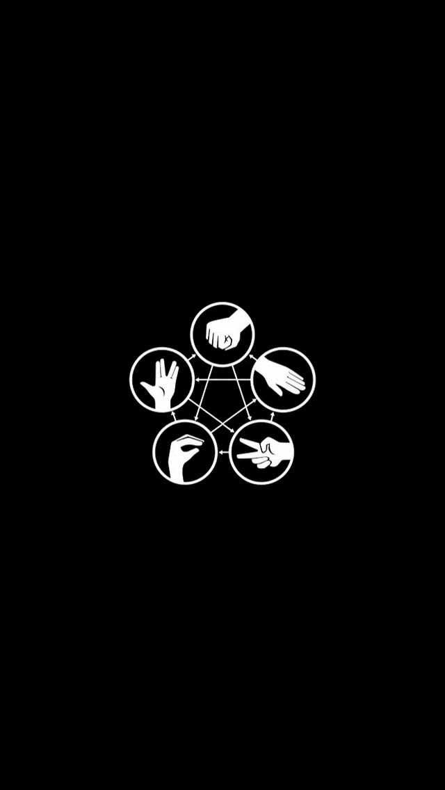 Картинка: Камень, ножницы, бумага, ящерица, спок, игра, чёрный фон