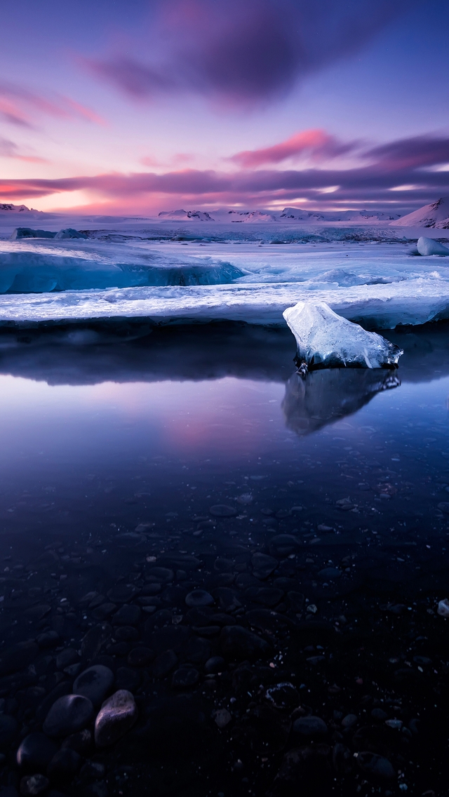 Картинка: Вода, лёд, берег, камень, горы, небо