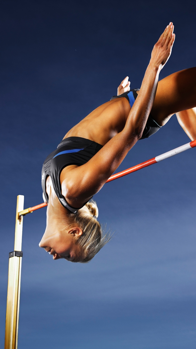 Картинка: Спортсменка, прыжок, высота, тело, перекладина, небо
