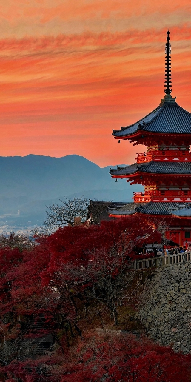 Картинка: Осень, Япония, Japan, Kyoto, Киото, Xрам, Киёмидзу дэра, Kiyomizu dera temple, горы