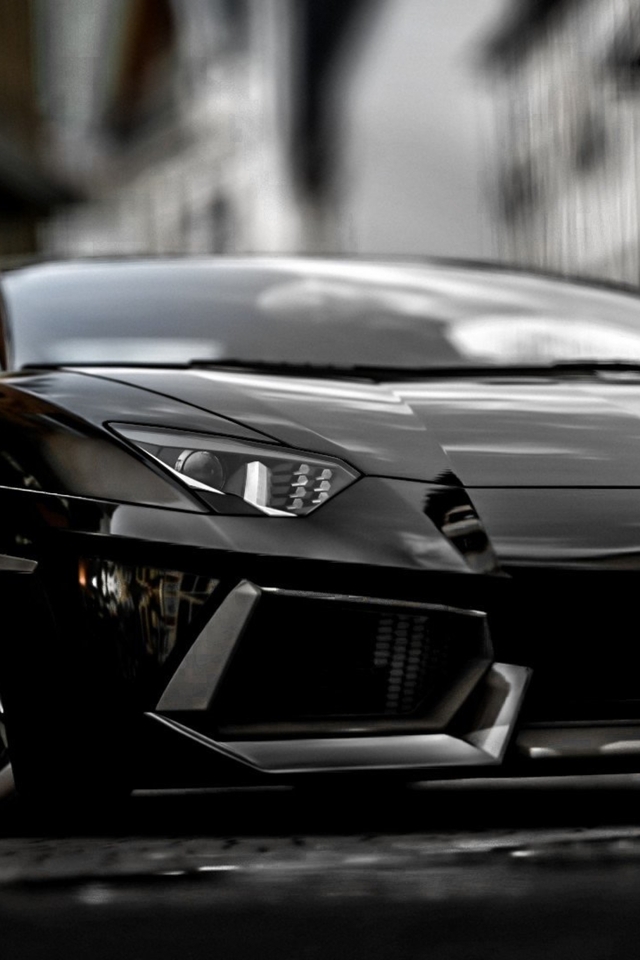 Картинка: Суперкар, Aventador, Lamborghini, чёрный, перед, фокус