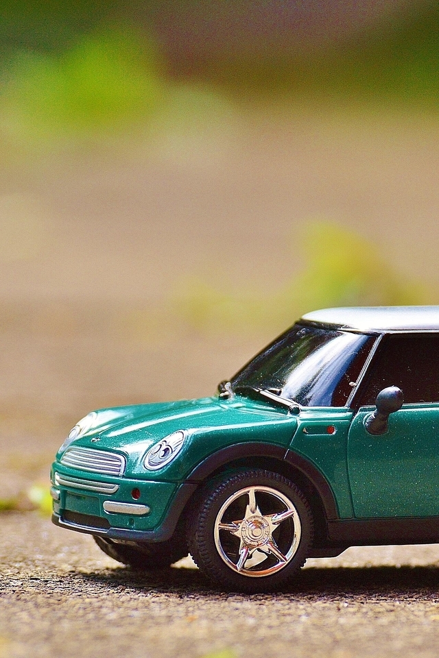 Image: Car, model, Mini Cooper, asphalt, grass