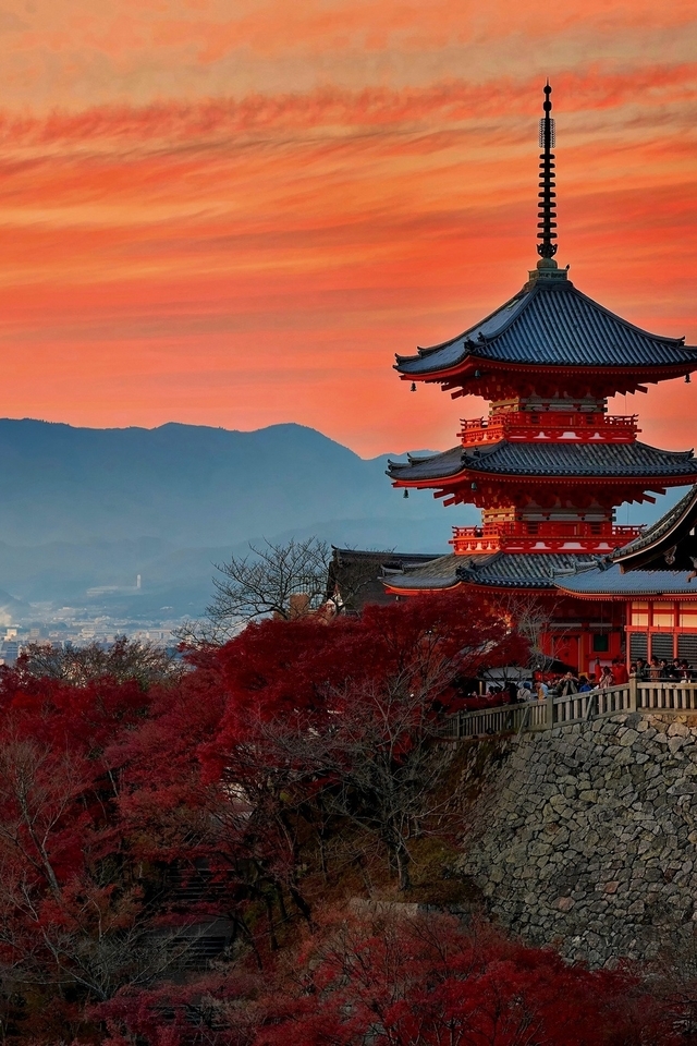 Картинка: Осень, Япония, Japan, Kyoto, Киото, Xрам, Киёмидзу дэра, Kiyomizu dera temple, горы