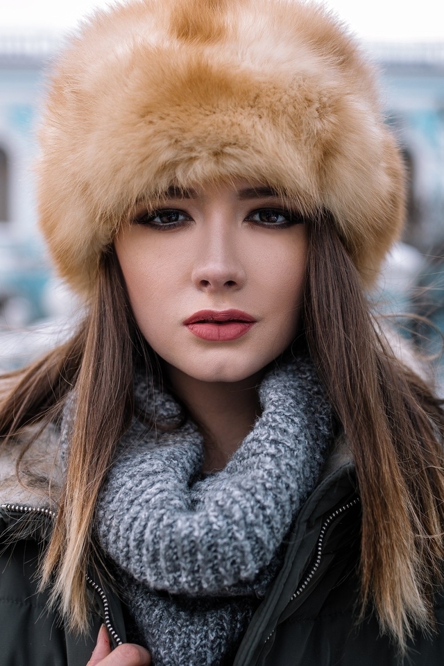 Image: Girl, hat, fur, face, makeup, beauty