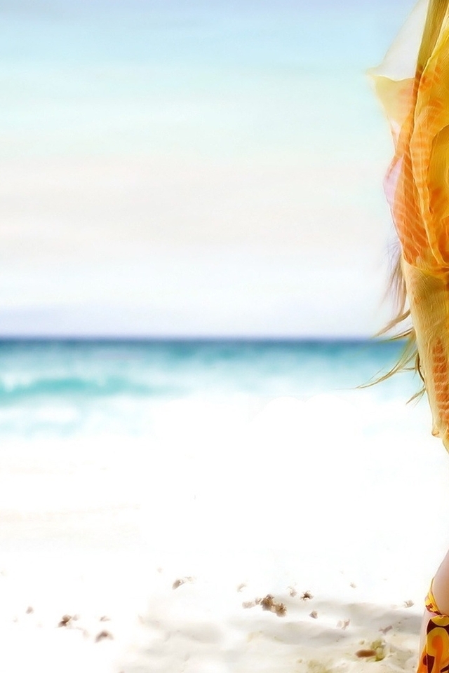 Image: Girl, body, posture, hair, look, eye, beach, sea, sand, branches, shadow