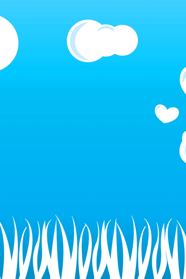 Картинка: Облака, цветочек, трава, сердечки, фон