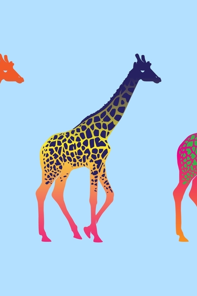 Image: Giraffes, three, spots, animals, color, background, style, pop-art