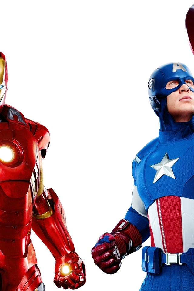Картинка: Железный человек, Капитан Америка, герои, объединение, щит, звезда