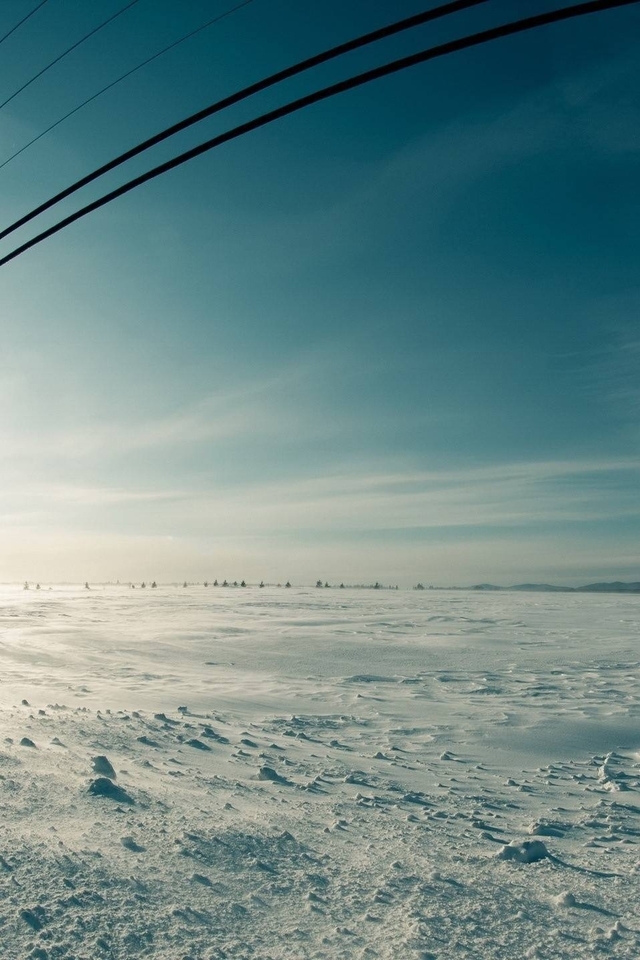 Image: Winter, sky, sun, village, snow, road, supports, line, wires, power transmission, field, mountains