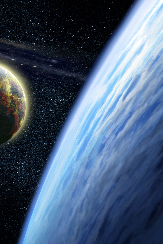 Картинка: Планета, спутник, космос, атмосфера