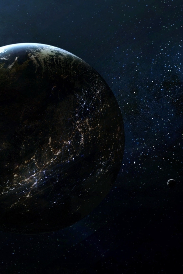 Image: Planet, Earth, satellite, Moon, space, light, lighting, lights, stars, milky way