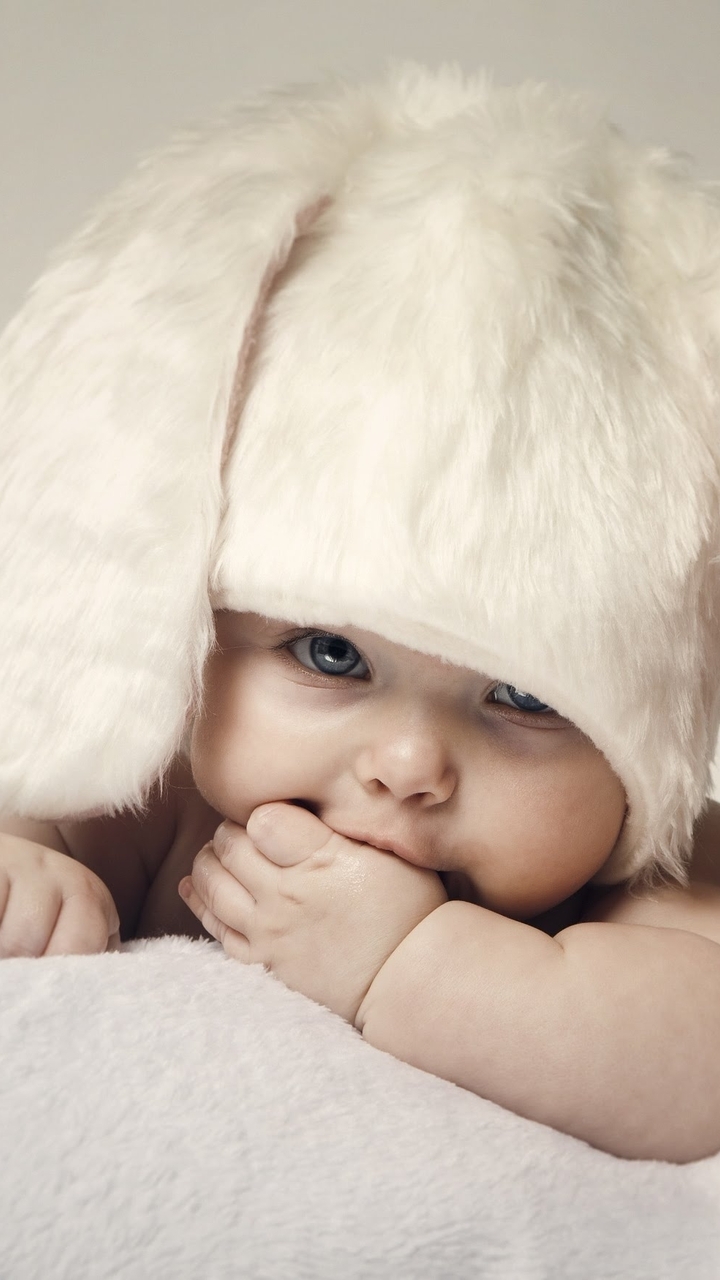 Image: Baby, child, eyes, look, hat, ears, white