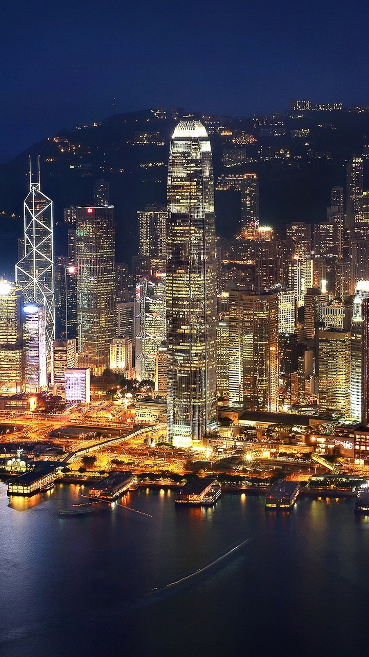 Image: Hong Kong, China, buildings, skyscrapers, lights, water, night