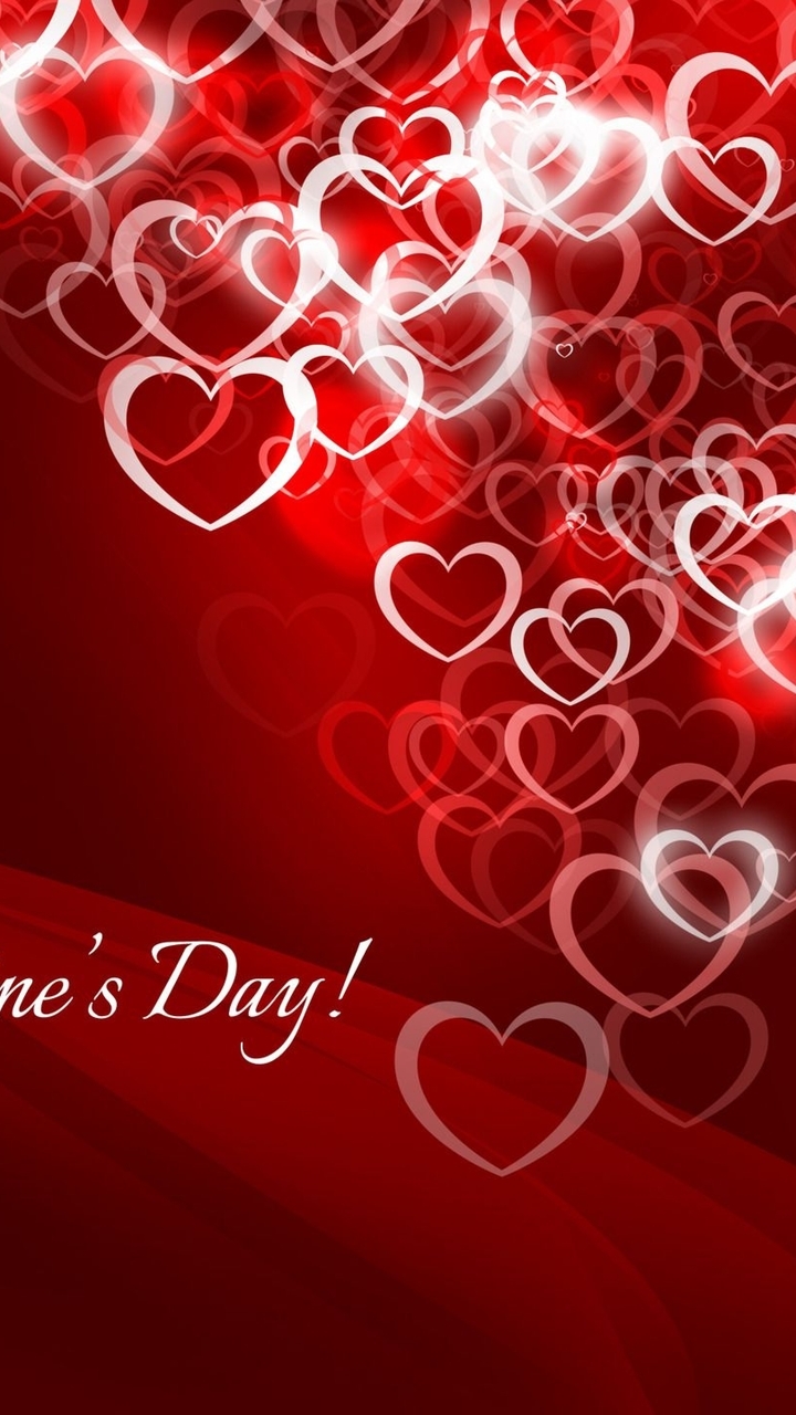 Картинка: День Святого Валентина, любовь, красный фон, день влюблённых, сердечки, контур