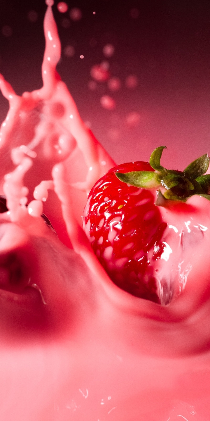 Картинка: Клубника, ягоды, йогурт, брызги, красный, розовый