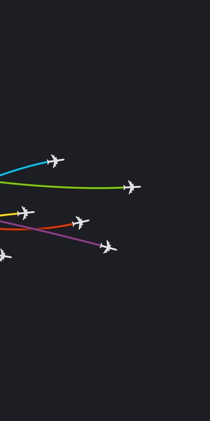 Картинка: Самолеты, цветные линии, чёрный фон