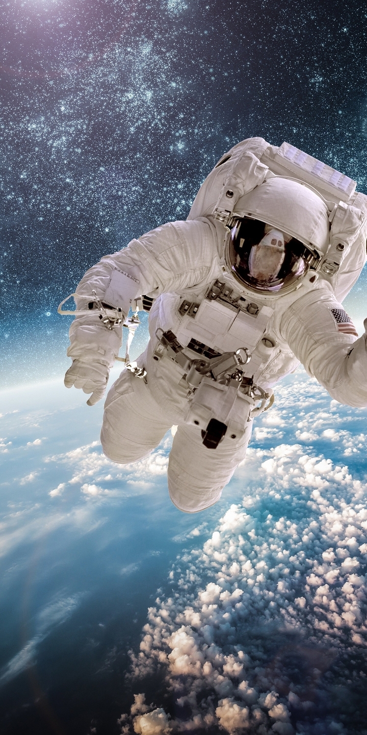 Image: Astronaut, cosmonaut, spacesuit, weightlessness, flight, galaxy, space, stars, clouds