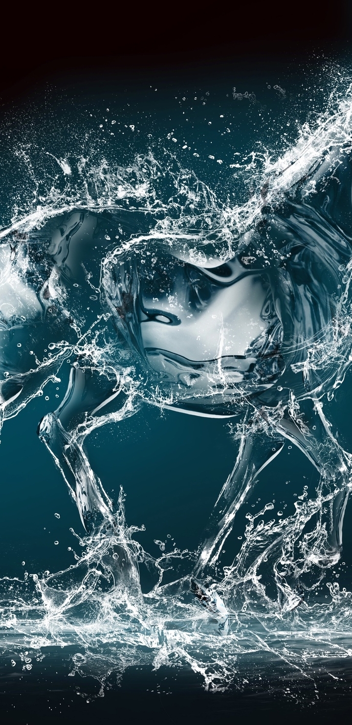 Image: Horse, 3D, water, spray, drops, transparent