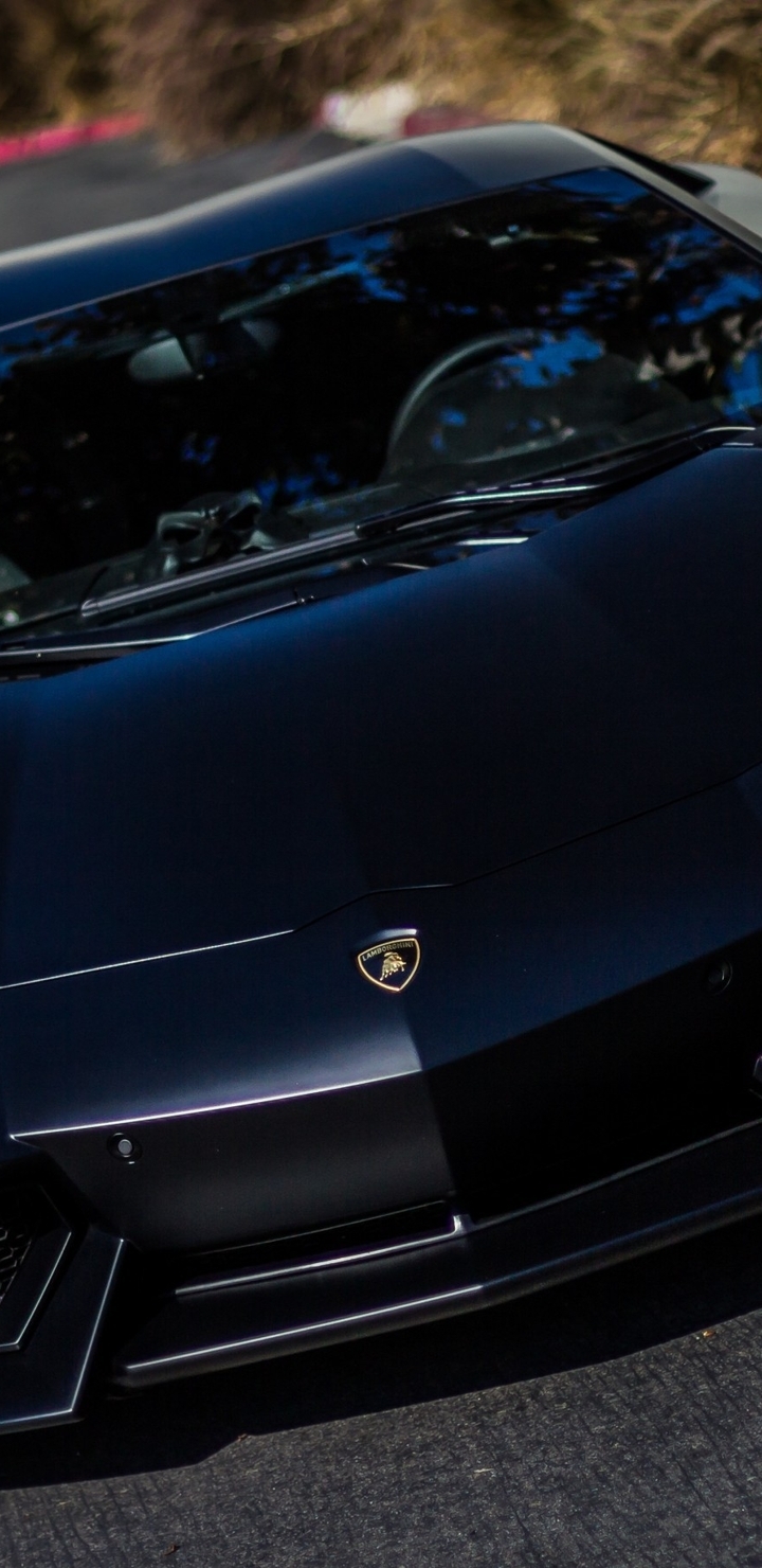 Image: Lamborghini, Aventador, LP700-4, black, road, asphalt, reflection