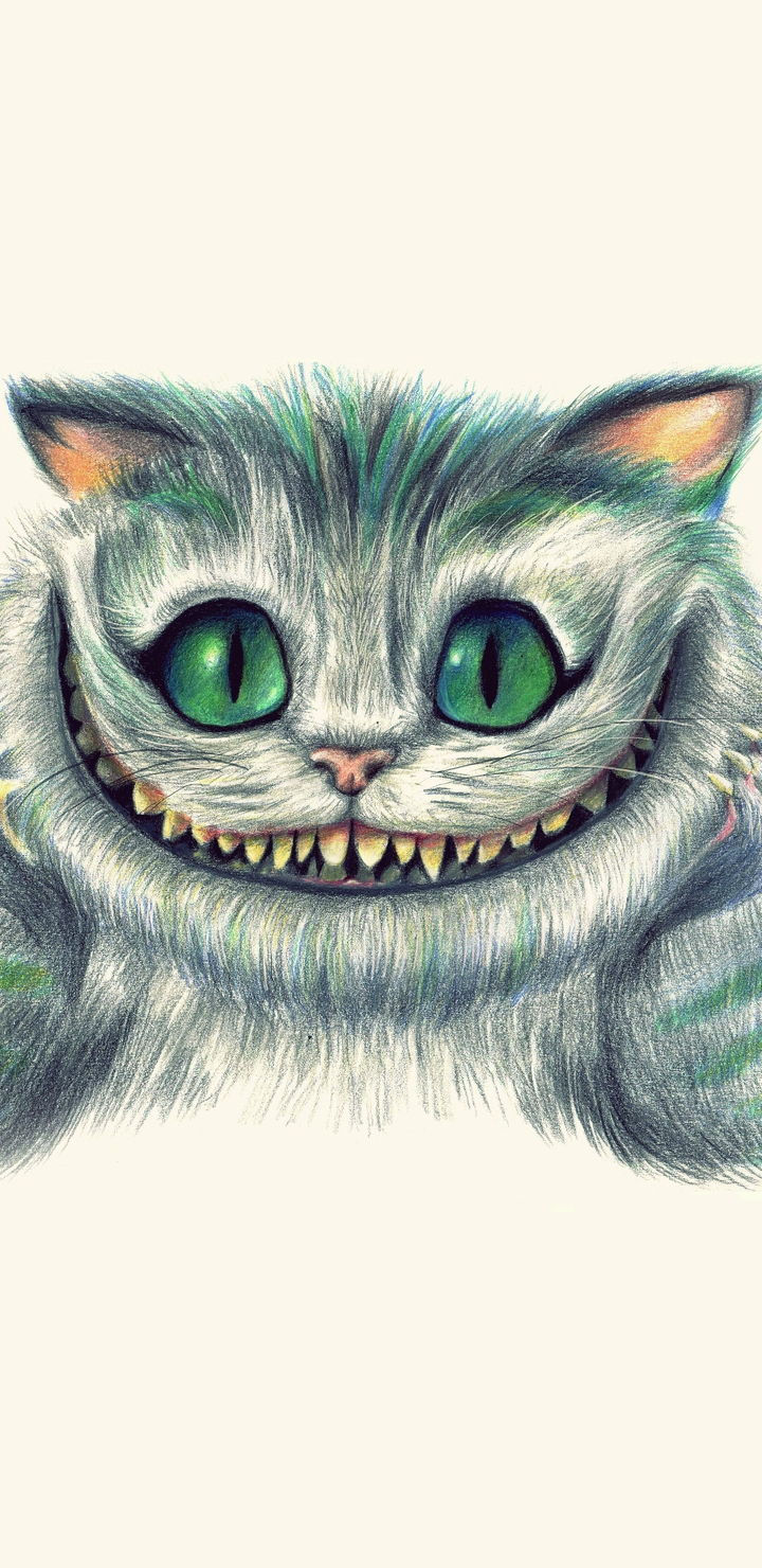 Image: Alice in Wonderland, cat, Cheshire, smile, teeth, eyes, light background