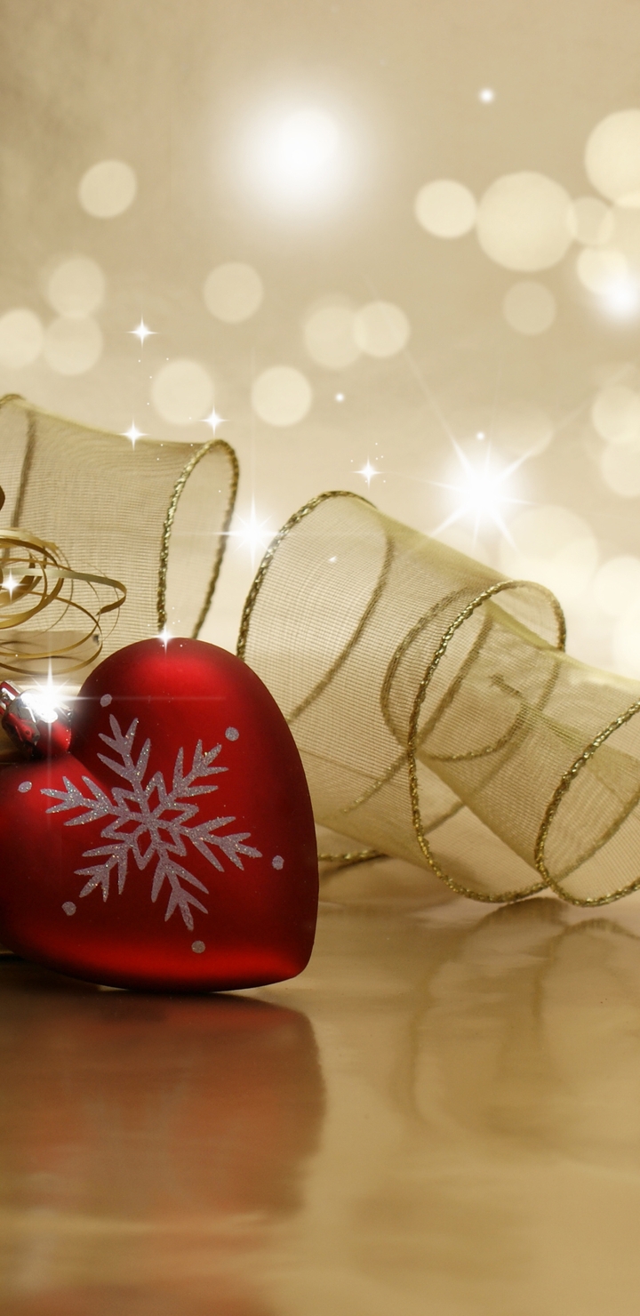 Image: Christmas, New year, gift, glare, ribbon, pinecone, ball, snowflake, toy
