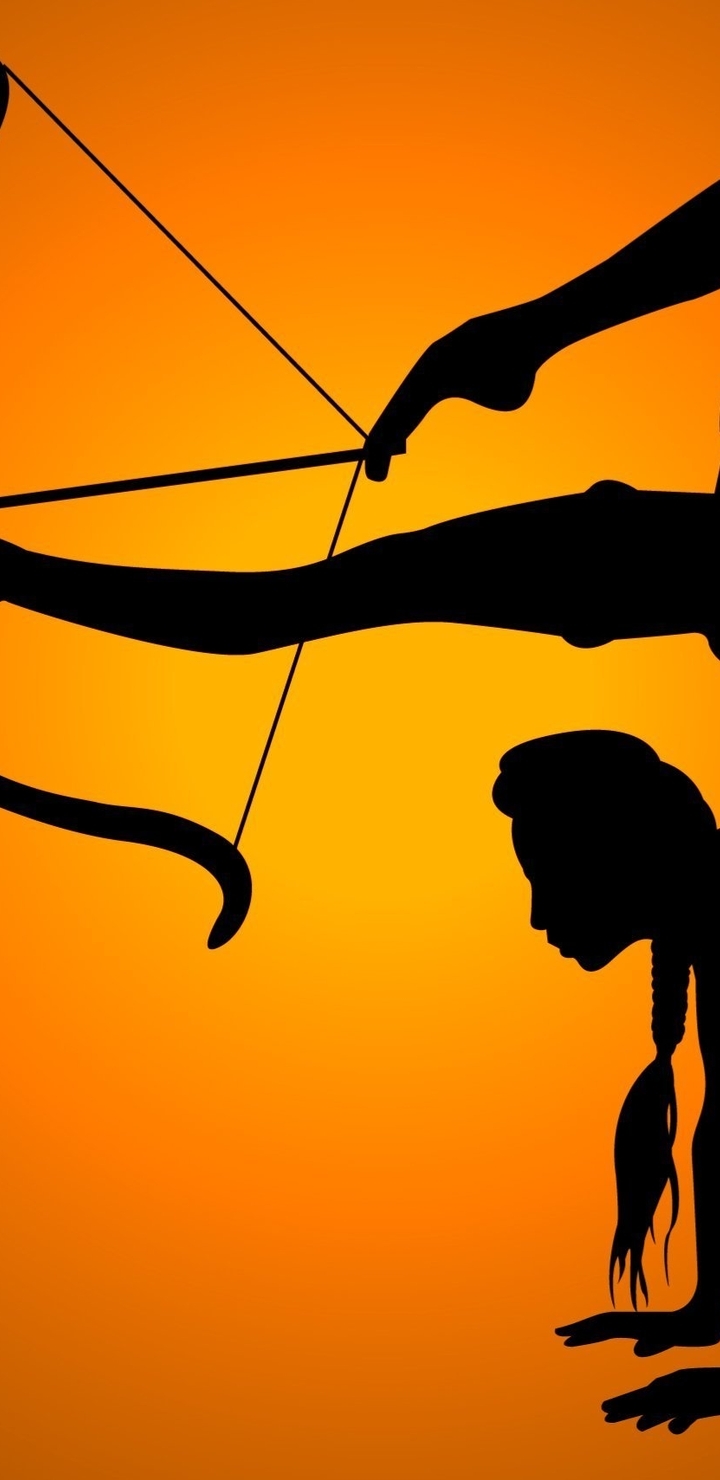 Image: Girl, silhouette, flexibility, legs, arrow, bow