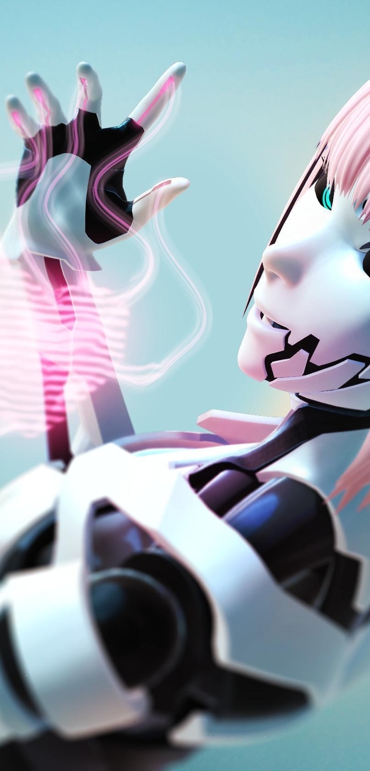 Image: Girl, robot, 3D, pink hair