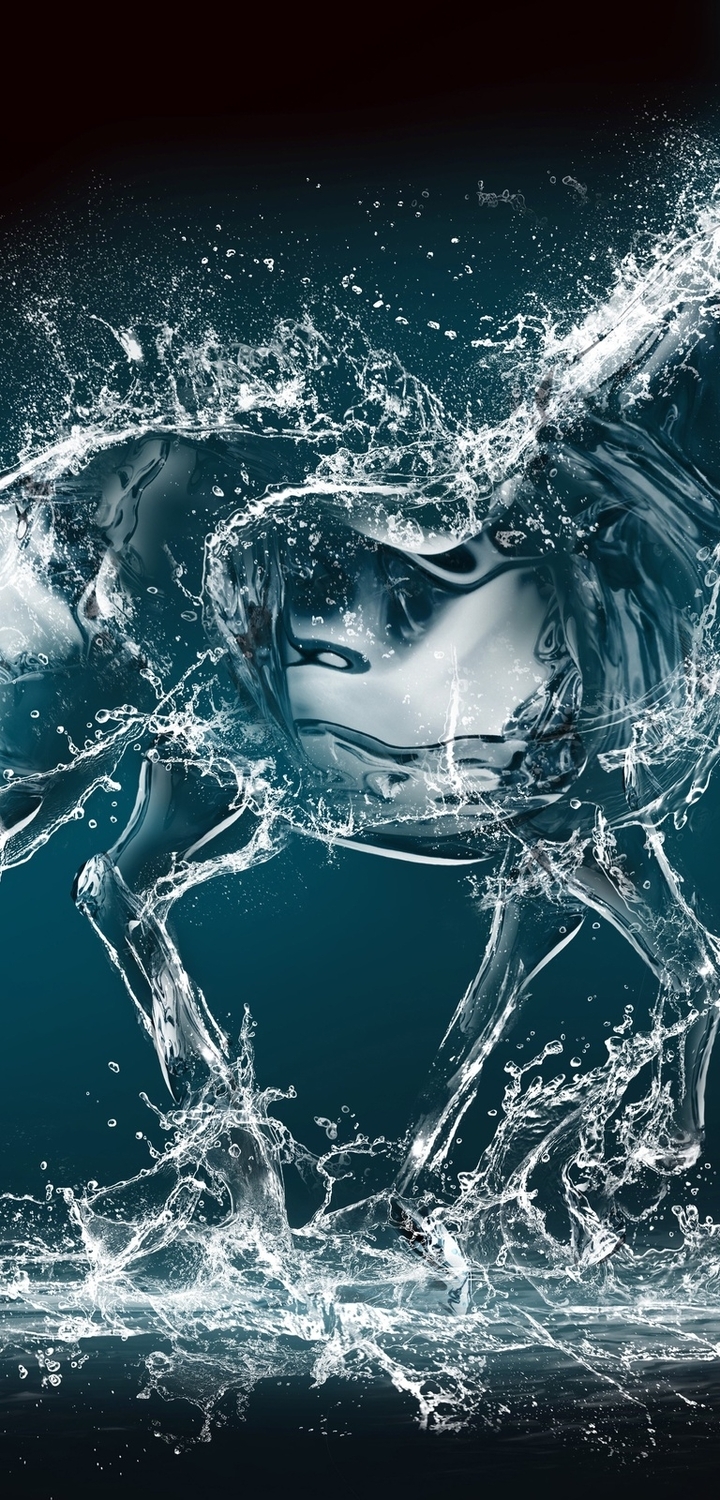 Картинка: Лошадь, конь, 3D, вода, брызги, капли, прозрачный