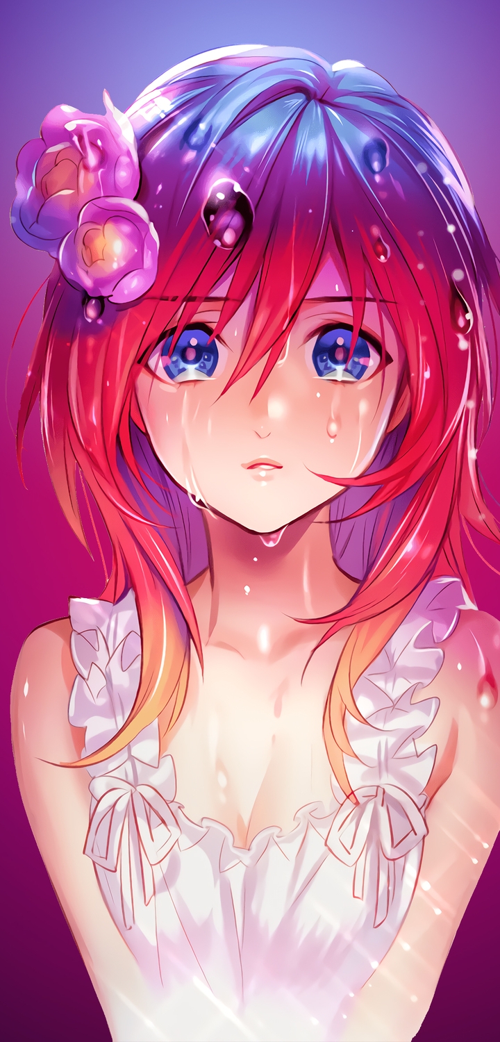Image: Girl, eyes, big, red hair, drops, tears, crying