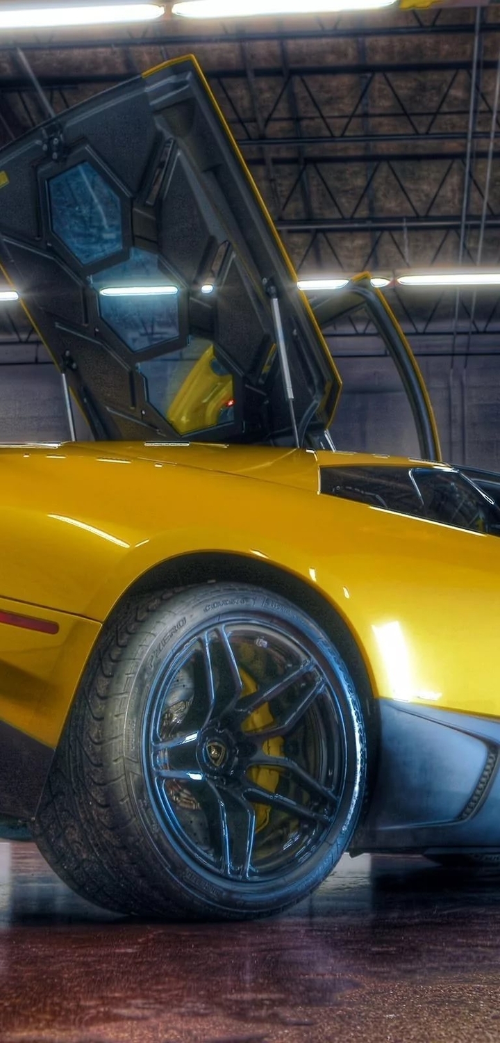 Картинка: Спорткар, Lamborghini Murcielago, LP670-4, SuperVeloce, жёлтый, гараж
