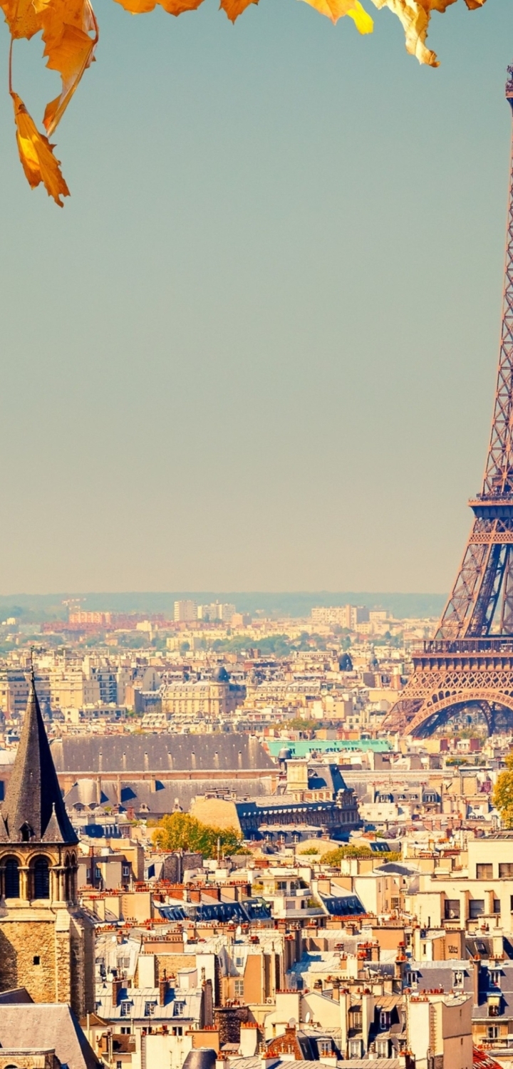 Картинка: Париж, Франция, Эйфелева башня, здания, дома, небо, осень, листья