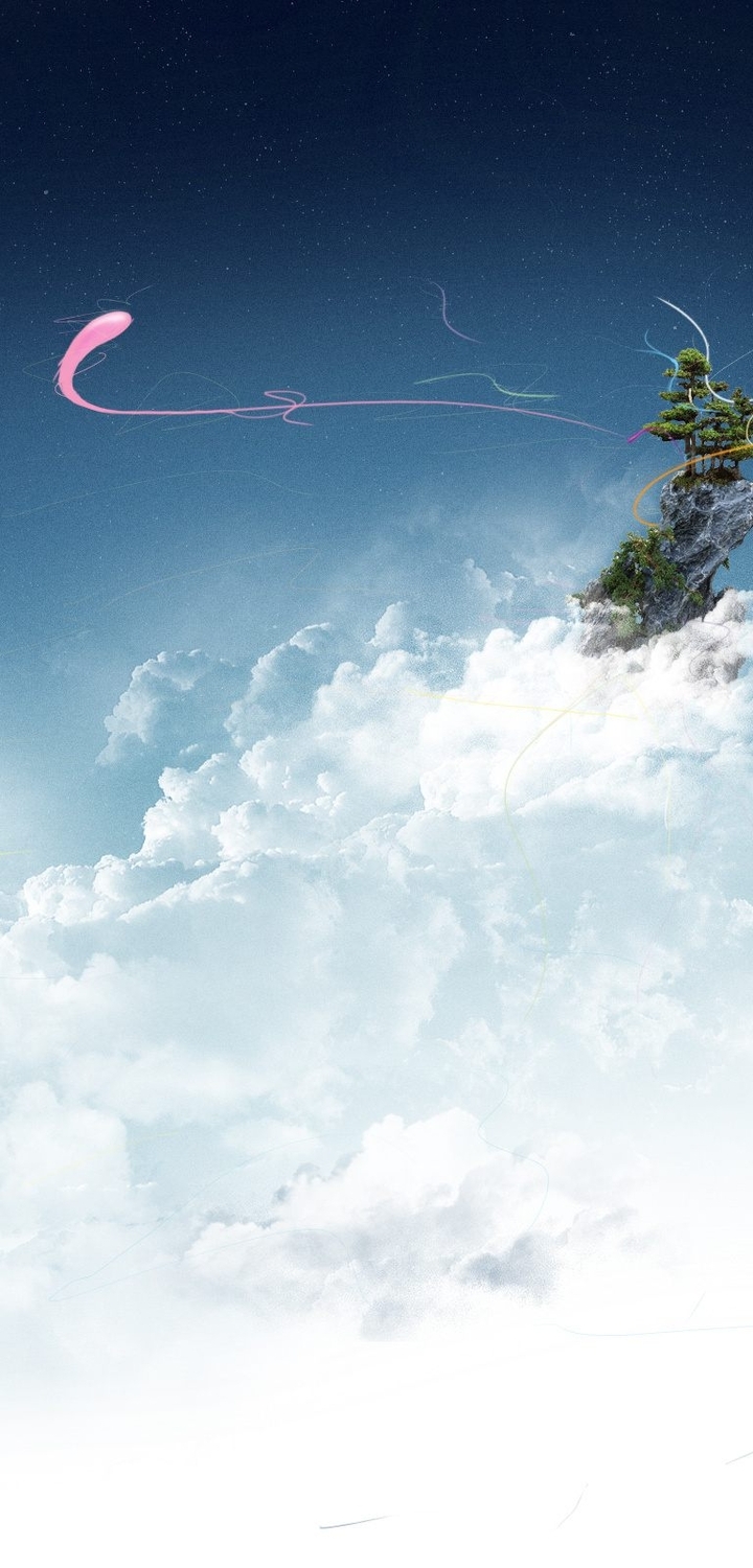 Картинка: Облака, белые, небо, вершина, деревья, линии