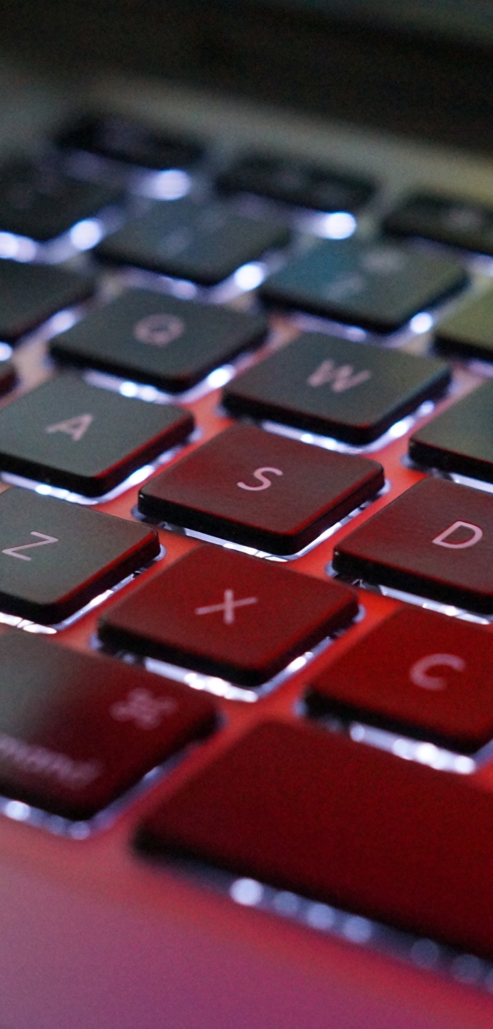 Image: Keys, buttons, glow, keyboard, laptop, notation