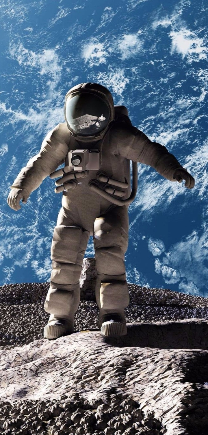 Картинка: Космонавт, астронавт, скафандр, Луна, Земля