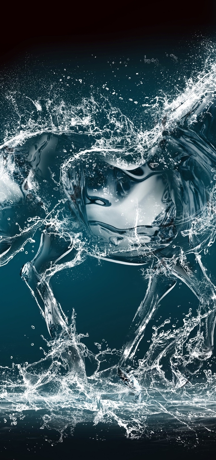Картинка: Лошадь, конь, 3D, вода, брызги, капли, прозрачный