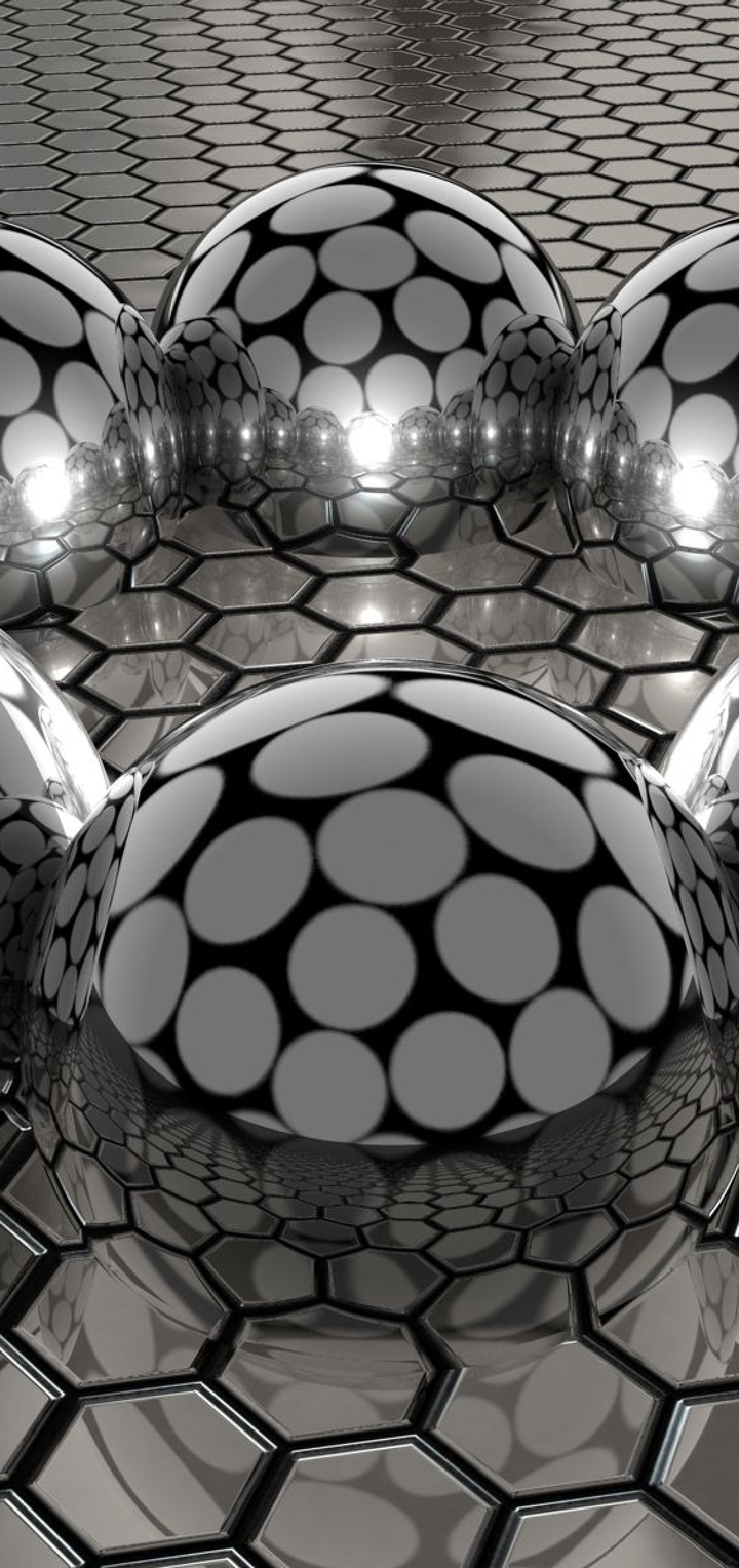 Картинка: Соты, шары, круги, отражение, серый
