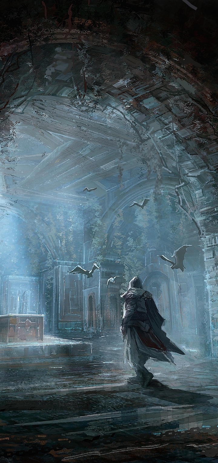 Image: Assassins Creed, Brotherhood, blood Brotherhood, Ezio, trunk, art, arch, lights, bats