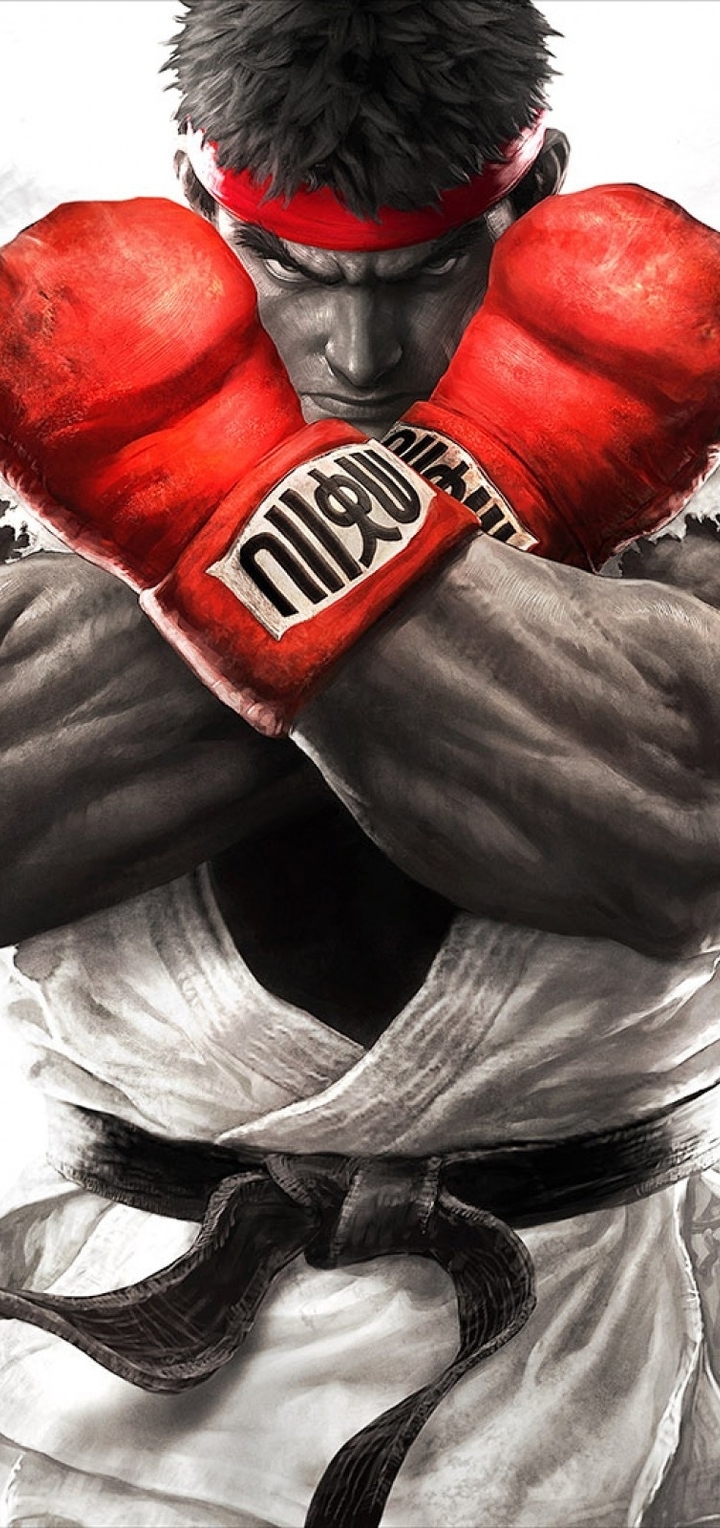Картинка: Street Fighter V, Ryu, боец, красная повязка, чёрный пояс, взгляд