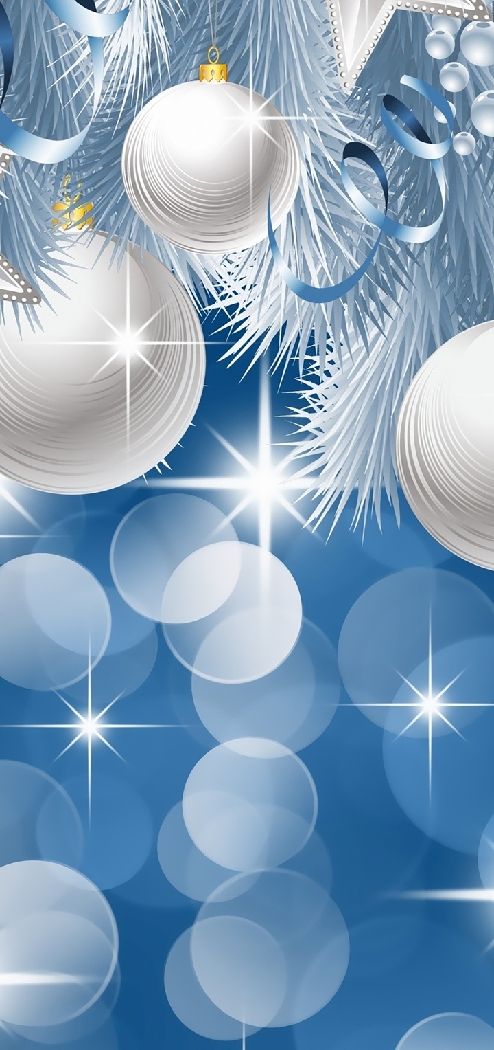 Картинка: Новогодний фон, шары, звёздочки, блики, боке