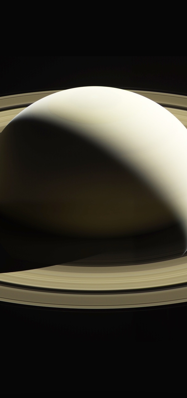 Картинка: Планета, гигант, Сатурн, кольца, тень, освещение, космос
