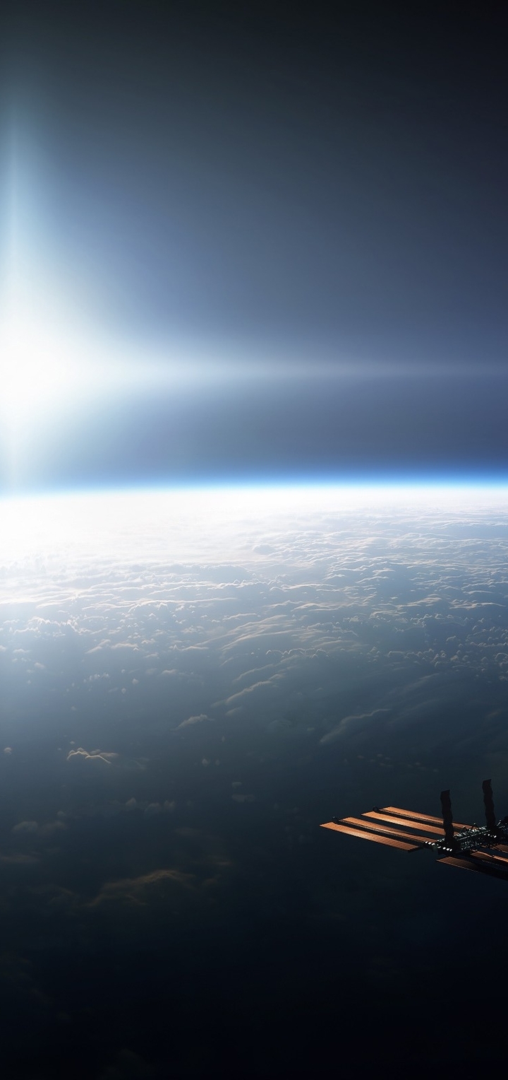 Картинка: МКС, станция, космос, свет, Земля, солнце, атмосфера