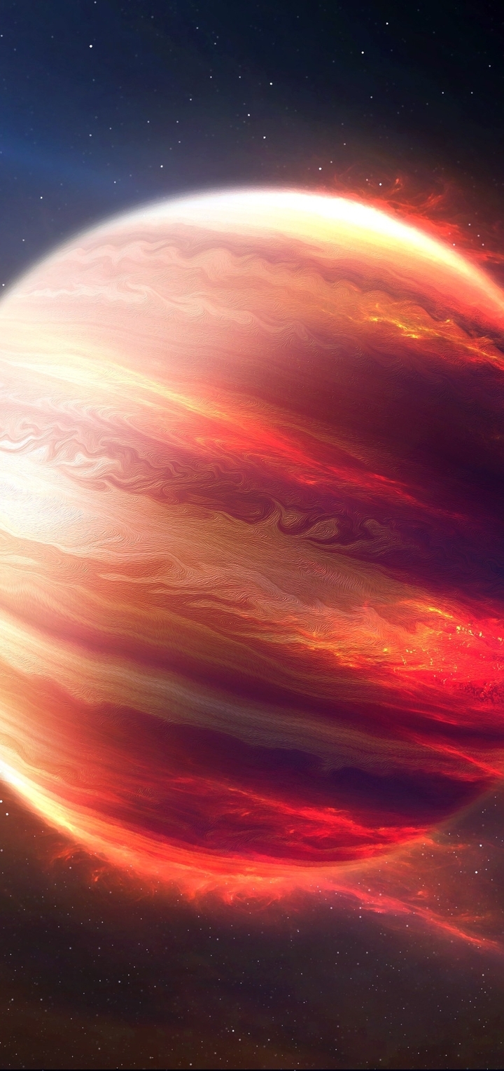 Image: Planet, space, hot Jupiter, light, rays, stars