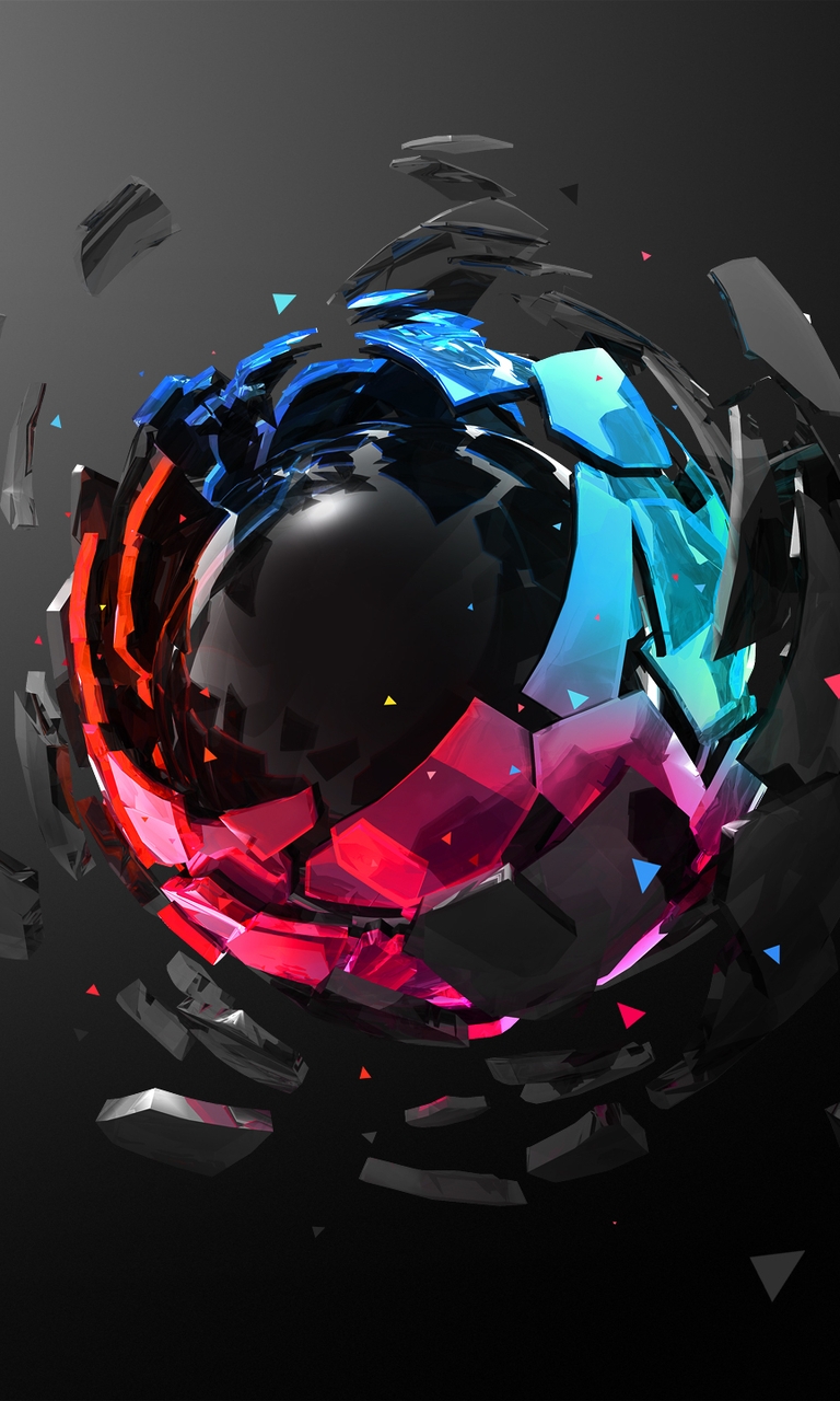 Картинка: Сфера, шар, осколки, тёмный фон